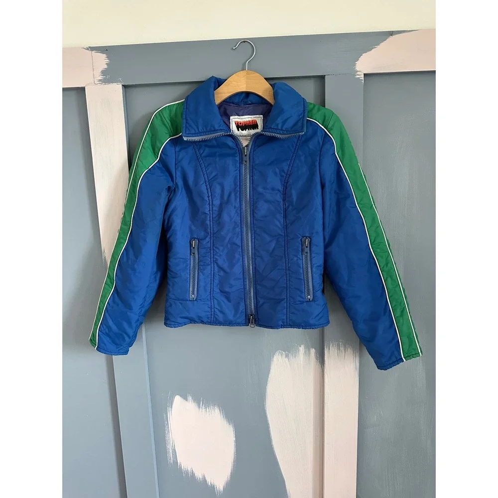 Vintage Topher Ski Suit Set Blue Green Jacket Bib Overalls Women Retro 2 Piece